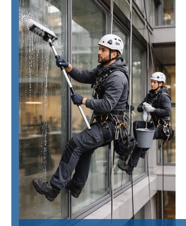 Профессиональная мойка витражей промышленными альпинистами в Устях-Куте