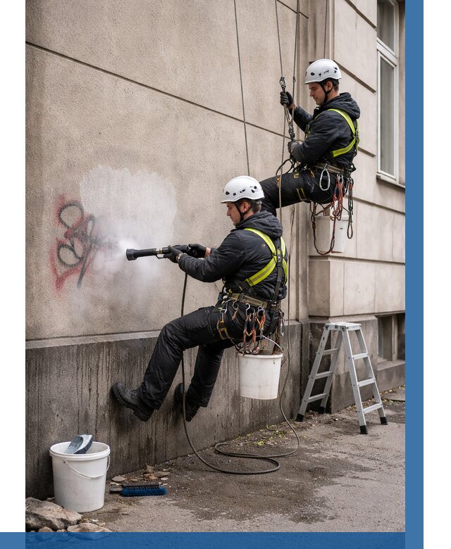 Удаление граффити с фасада в Устях-Куте от 4634 р. | ВЫСОТНИК-Утк