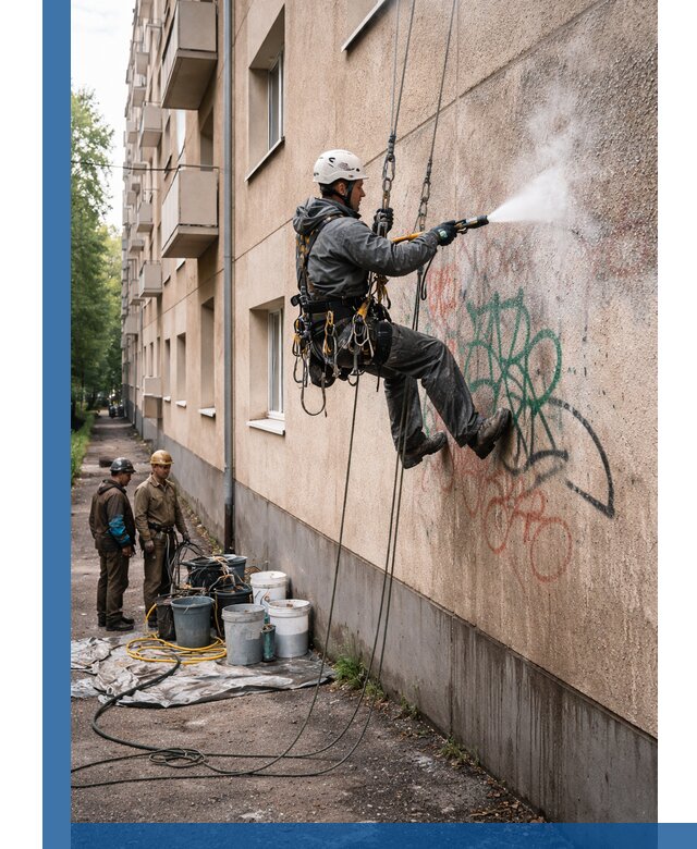 Удаление граффити с фасада в Устях-Куте без следов и повреждений