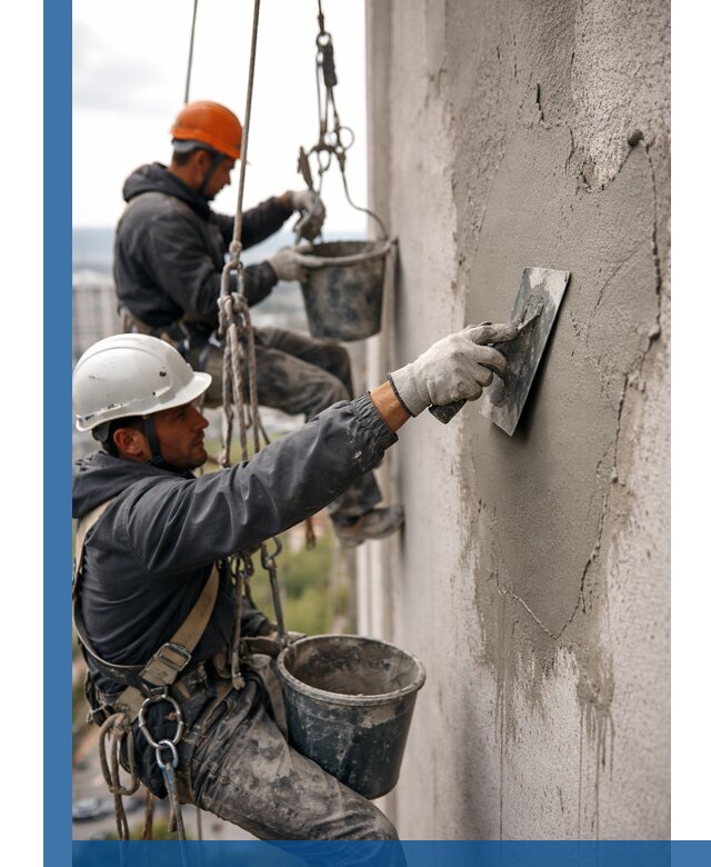 Штукатурка фасада на высоте в Устях-Куте профессиональные работы