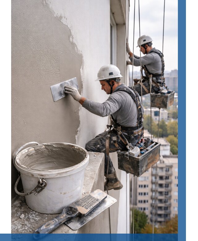 Шпаклевка фасада на высоте в Устях-Куте от 721 р. | ВЫСОТНИК-Утк