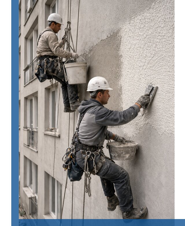 Нанесение декоративной штукатурки короед на фасад в Устях-Куте