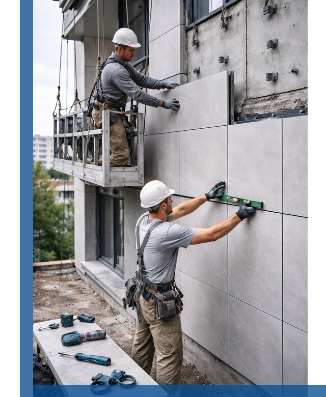 Монтаж керамогранита на фасад в Устях-Куте под ключ с гарантией качества