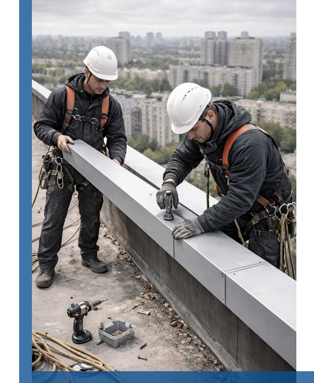 Монтаж парапетных крышек и ограждений кровли в Устях-Куте