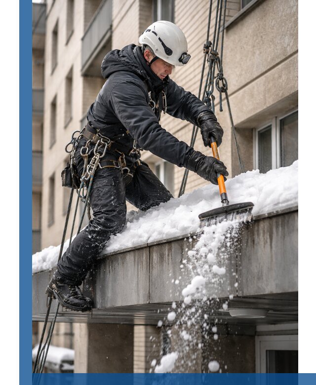 Очистка козырьков от снега в Устях-Куте круглогодично безопасно