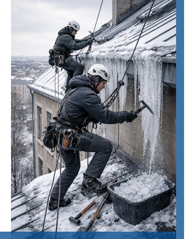 Удаление наледи с кровли в Устях-Куте от 5663 р. | ВЫСОТНИК-Утк