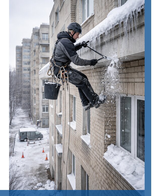 Удаление наледи с карнизов в Устях-Куте от 360 р. | ВЫСОТНИК-Утк