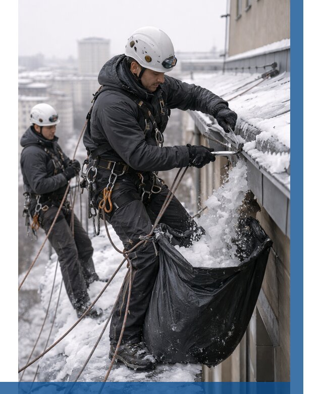 Аварийная очистка крыши в Устях-Куте под ключ от 309 р. | ВЫСОТНИК-Утк