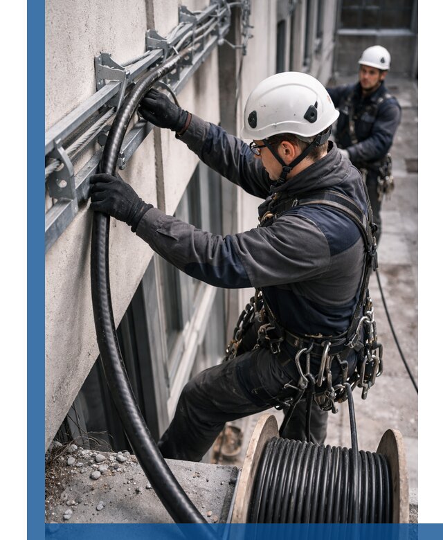 Протяжка кабеля питания на высоте в Устях-Куте с гарантией безопасности и качества