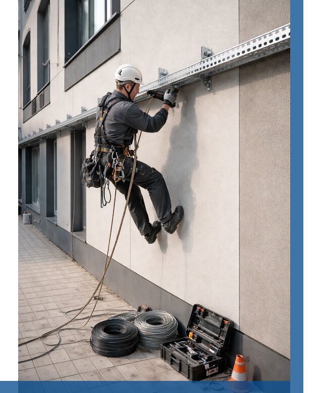 Монтаж кабельных лотков на фасаде в Устях-Куте от 1236 р. | ВЫСОТНИК-Утк