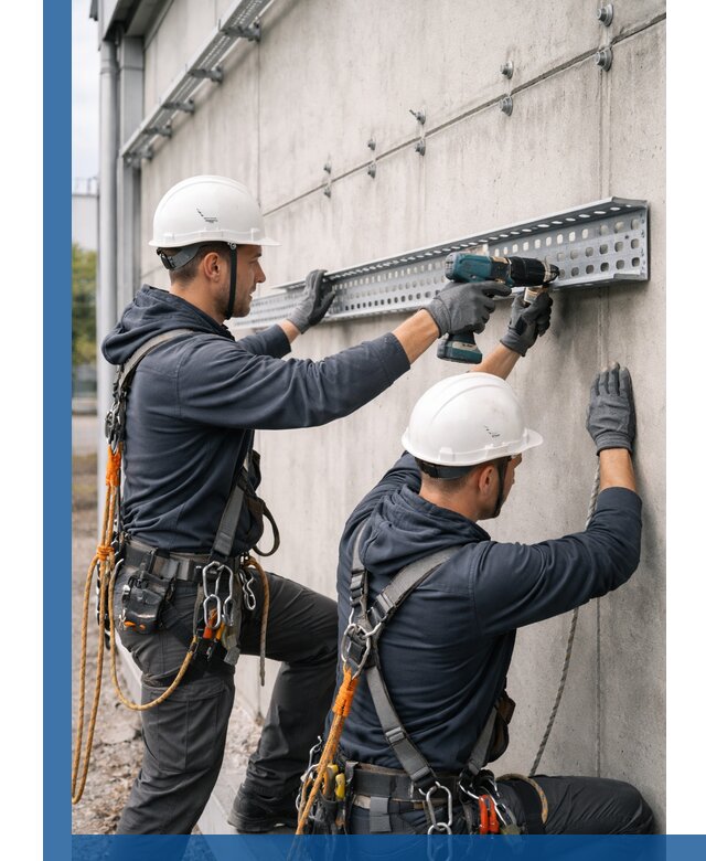 Монтаж кабельных лотков на фасаде зданий в Устях-Куте с гарантией