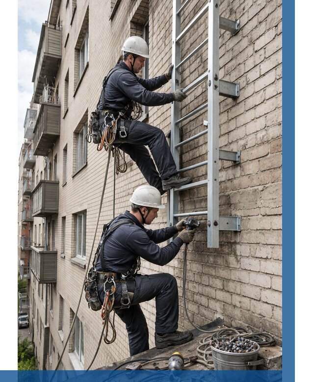 Монтаж пожарной лестницы в Устях-Куте от 25743 р заказать у ВЫСОТНИК-Утк