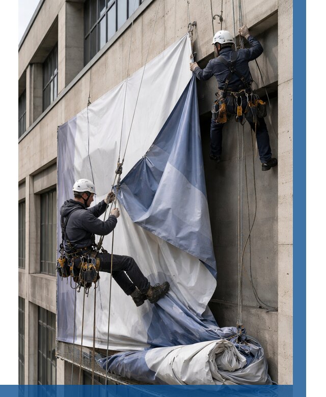 Демонтаж баннеров с фасада в Устях-Куте от 4634 р. | ВЫСОТНИК-Утк