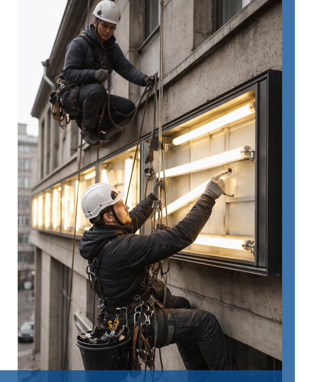 Замена ламп в вывеске в Устях-Куте под ключ от 3604 р. | ВЫСОТНИК-Утк