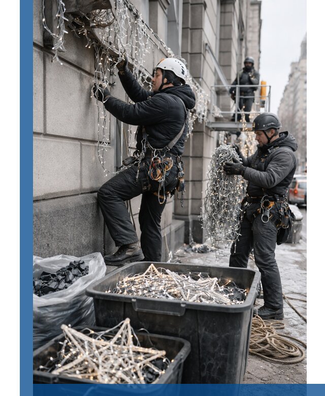 Демонтаж новогоднего оформления и гирлянд в Устях-Куте