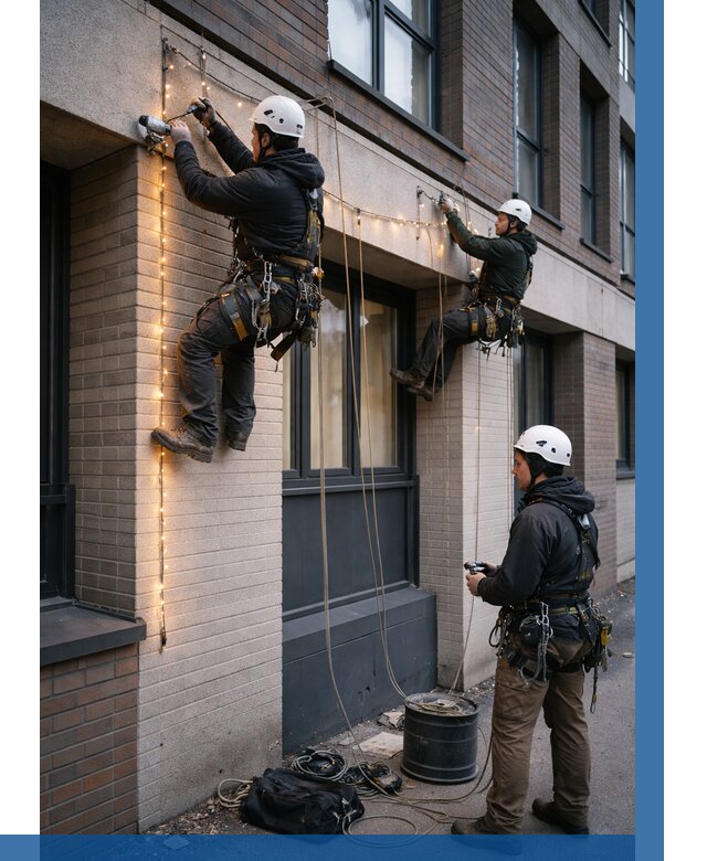 Монтаж гирлянд на фасаде в Устях-Куте от 3604 р. | ВЫСОТНИК-Утк