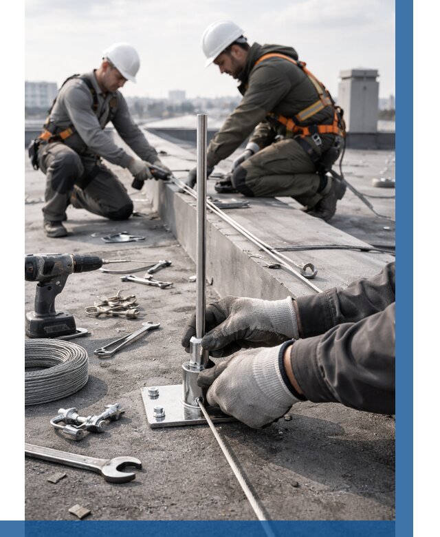 Монтаж молниезащиты на кровле в Устях-Куте цена от 25743 р. | ВЫСОТНИК-Утк