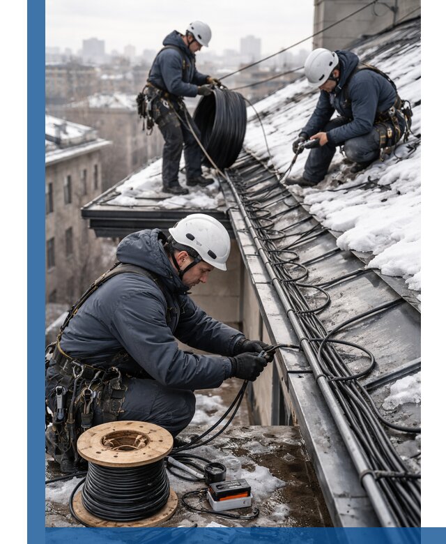 Монтаж греющего кабеля на кровле в Устях-Куте под ключ