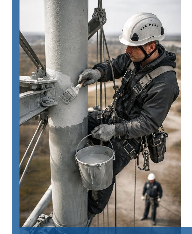 Покраска мачт связи в Устях-Куте промышленными альпинистами