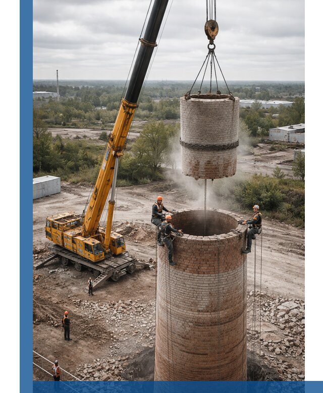 Демонтаж дымовой трубы в Устях-Куте с гарантиями безопасности