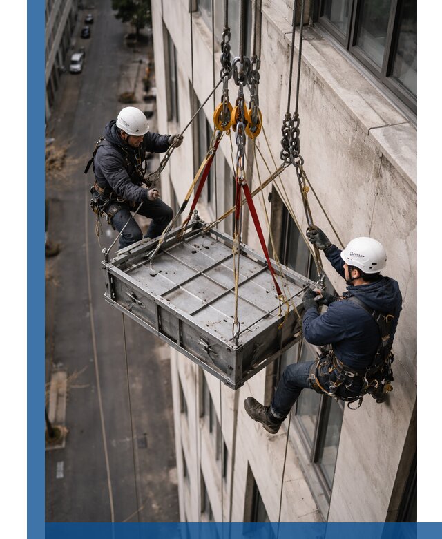 Спуск и подъем грузов по фасаду в Устях-Куте для зданий