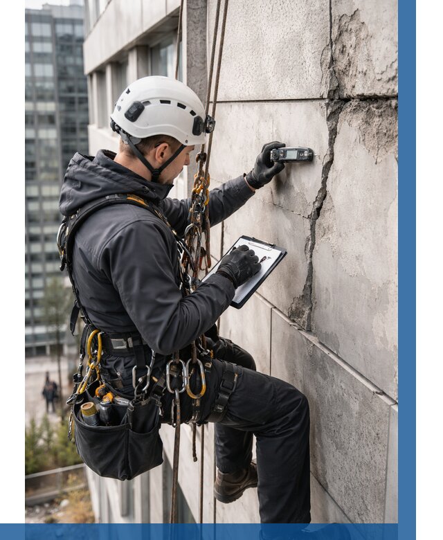 Обследование фасада альпинистами в Устях-Куте от 124 р. | ВЫСОТНИК-Утк