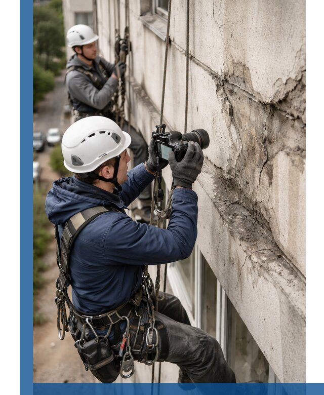 Фотофиксация дефектов фасада с высотной съемкой в Устях-Куте