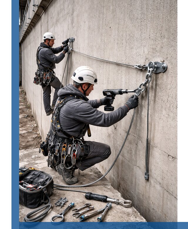 Монтаж анкерных линий высотной безопасности в Устях-Куте