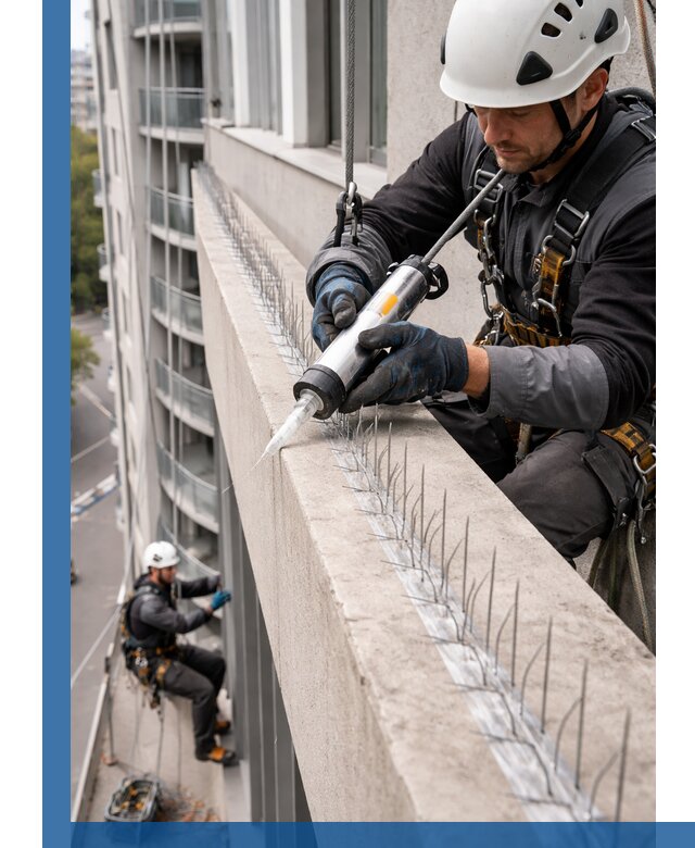 Установка шипов от птиц на фасадах и кровлях в Устях-Куте